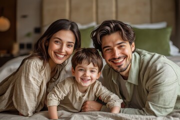 Obraz premium Happy Family Bonding Moment with Smiling Parents and Child