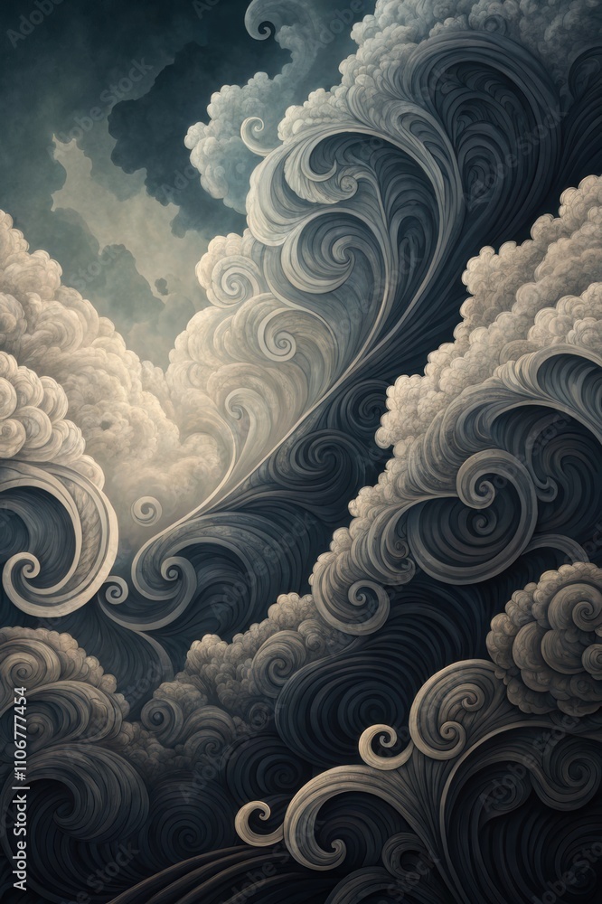 Poster dynamic swirling cloud patterns sky artistic illustration natural environment aerial view abstract c