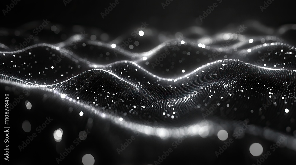 Poster a black background with white glowing digital data lines and shapes creates an abstract technology o