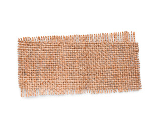Piece of burlap fabric on white background