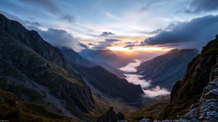 Breathtaking Mountain Sunrise: Capture the Majestic Beauty of Nature's Dawn Over the Cloudy Peaks