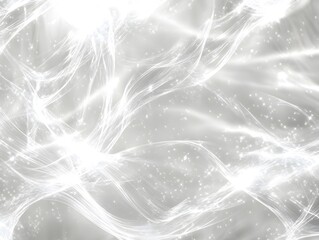 Abstract white waves with sparkling effects on a light background.