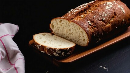 Freshly Baked Artisan Bread Loaf with Crusty Exterior and Soft Interior, Perfect for Homemade Sandwiches and Snacks