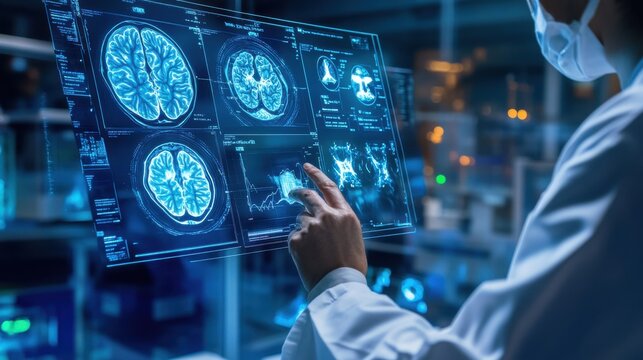 Medical Professional Analyzing Brain Scan Images