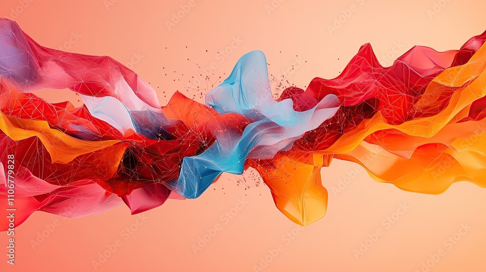 Poster abstract colorful waves blending in a dynamic, fluid design.