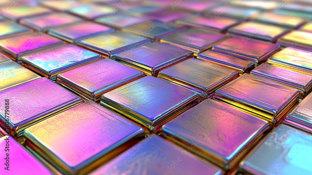 Aufkleber vibrant microchip like square patterns with a holographic finish, featuring colorful iridescence and