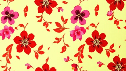 Fototapeta premium Vibrant Floral Pattern Background: Perfect for Wallpaper, Fabric, or Home Decor - Brighten Up Your Space with This Lovely Red and Pink Flower Design