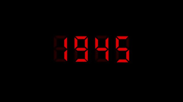 Video animation of an LED display in red with the continuous years counting up from 1900 to 2025 over dark background