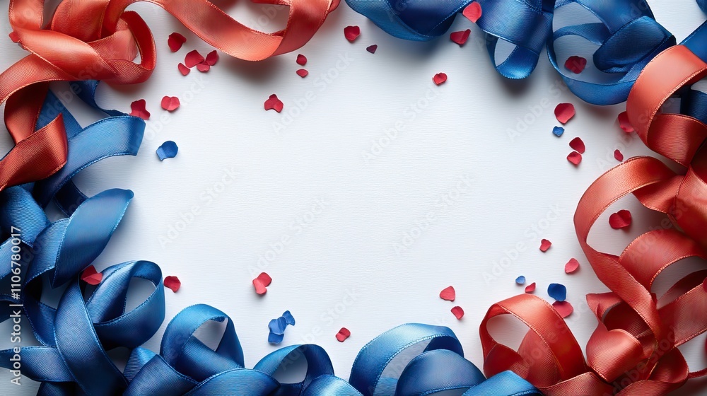 Aufkleber a blue and red ribbon pattern frame border on a white background has space for text in each ring