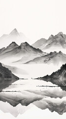 Tradition,Chinese Ink,Painting,style, nature-inspired, art,harmonizing,humble,charm
, landscape,mountains, clouds,rivers