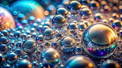 Naklejka premium Captivating Extra Silver Soda Bubbles Background with High Depth of Field, Ideal for Creative Projects and Digital Media Use, Bringing Sparkling Textures to Life