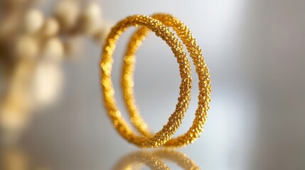 Elegant and Shimmering Gold Bangles with Intricate Texture on a Soft Background Highlighting Luxurious Jewelry for Fashion Enthusiasts and Accessory Lovers