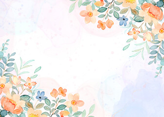 Watercolor flower frame background vector 