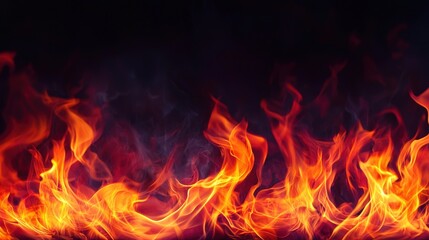 A vivid display of flames dancing against a dark background, showcasing vibrant hues of orange and red, embodying heat and intensity.