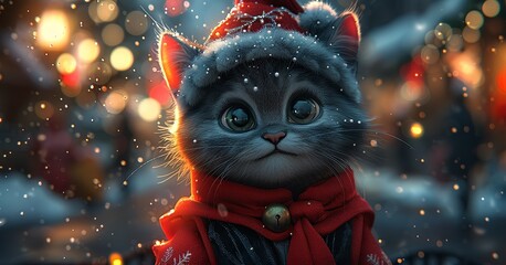 Super cute and lovely Christmas kitten