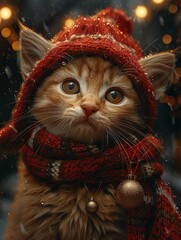 Super cute and lovely Christmas kitten