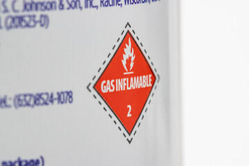 Flammable gas sign or label, Class 2 dangerous goods diamond.