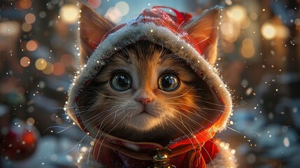 Super cute and lovely Christmas kitten