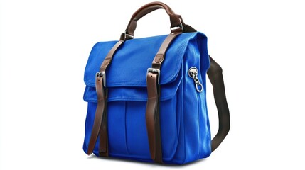 A stylish blue backpack with brown straps, suitable for school or casual outings.