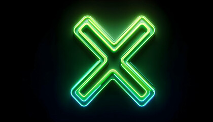  Icon A neon green cancel cross icon on a black background, isolated to symbolize rejection or wrong actio4