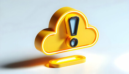  Icon A 3D yellow warning sign icon with a neon exclamation mark, floating above a white background, casti2