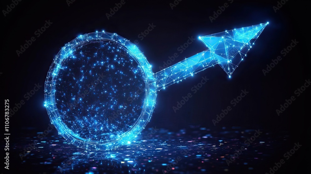 Aufkleber a blue magnifying glass with an arrow pointing upwards in a low poly style on a dark background, rep