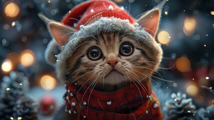 Super cute and lovely Christmas kitten