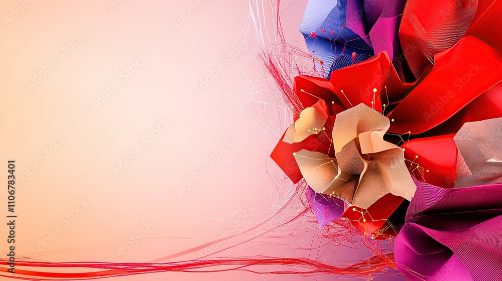 Poster abstract composition featuring colorful shapes and flowing lines.