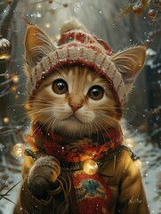 Super cute and lovely Christmas kitten