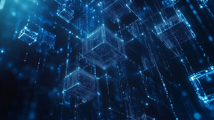 Abstract Blue Data Cubes Network Connection Background