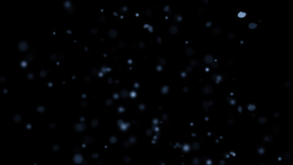 Winter freeze motion of blue snow coming down, isolated on black background. Snowfall texture overlays.
