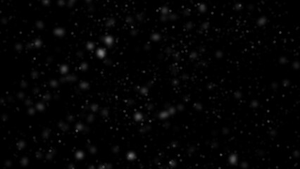 Winter freeze motion of white snow coming down, isolated on black background. Snowfall texture overlays.