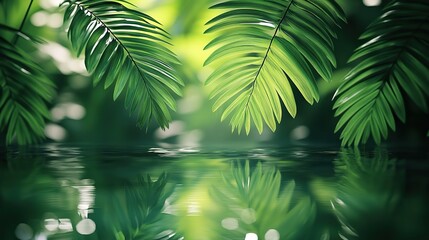 Fototapeta premium A blurred palm leaf shadow on the water surface creates a calming and peaceful ambiance