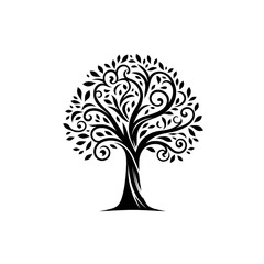 Silhouette of a Black Tree on a White Background