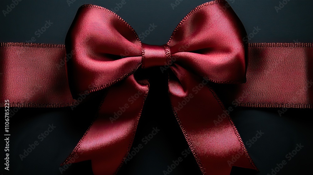 Poster a bold red ribbon with a bow is placed on a black background, providing an ideal space for your cust