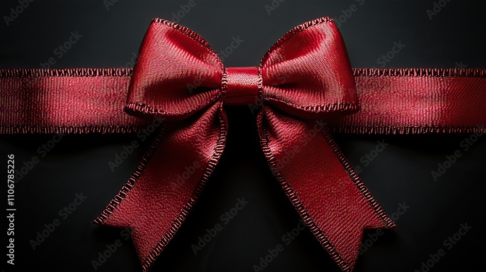 Poster a bold red ribbon with a bow is placed on a black background, providing an ideal space for your cust