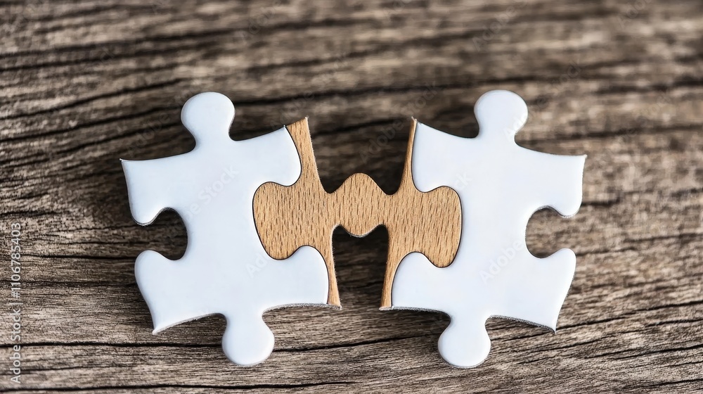 Poster connecting puzzle pieces teamwork solution unity collaboration strategy