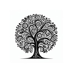 Silhouette of a Black Tree on a White Background