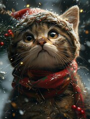 Super cute and lovely Christmas kitten