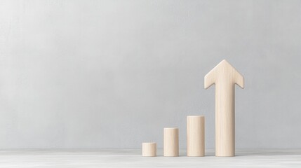 Growth Success Wooden Arrow Upward Trend Business Progress Goals Achievement 3D Render Minimalist