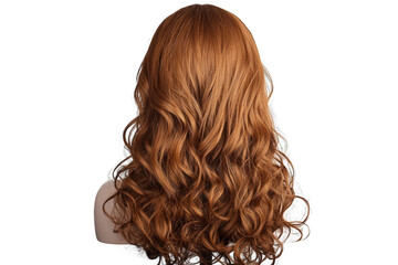 Naklejka premium Detailed Image of a Long Curly Brown Wig in an Elegant Studio Shot.