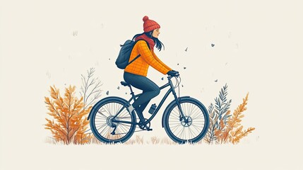 Fototapeta premium A character expressing their love for cycling is depicted in a simple and minimalistic style against a white background