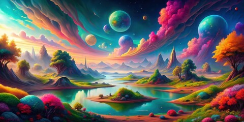 Vibrant and surreal abstract landscape background , colorful, fantasy, vibrant, abstract, surreal, landscape
