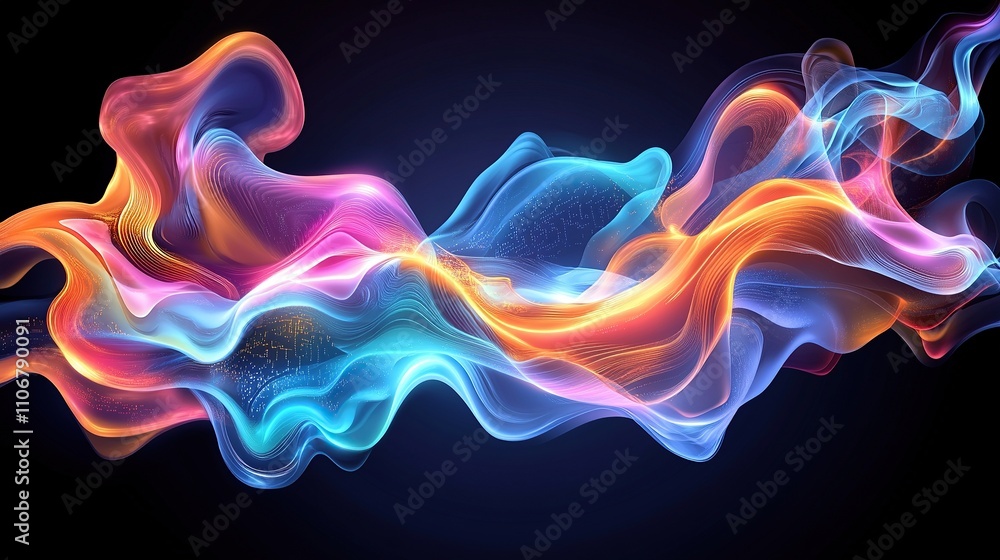 Poster vibrant abstract waves of color creating a dynamic visual flow.