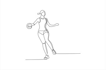 Single-line drawing of a woman playing volleyball.