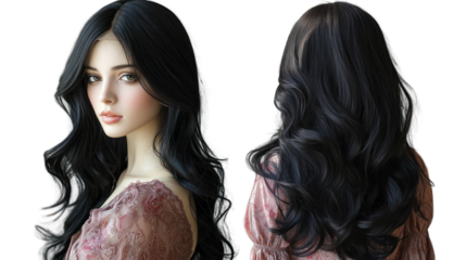 Fashionable hairdesigns featured in a chic women's wigs showcase available in a shop.