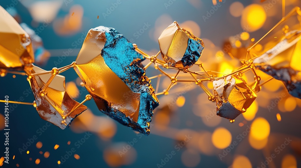 Poster abstract representation of interconnected geometric shapes with glowing elements.