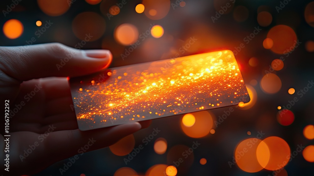 Poster a close-up of a hand holding a business card with a bokeh background, representing professionalism a