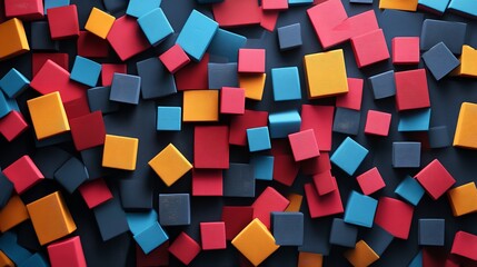 In a close-up view, numerous metallic blocks are arranged in a repetitive, structured pattern, creating an abstract design that reflects light beautifully