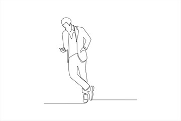 Single-line drawing of man in suit using phone.